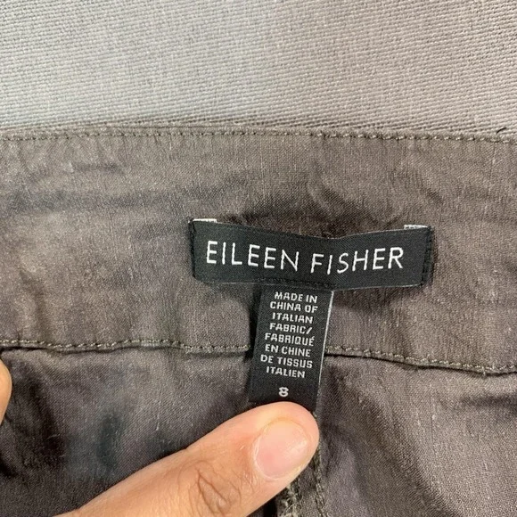 Eileen Fisher Pant Women 8 Gray Linen Cargo Taper Ankle Drawstring Stretch 32x24 - Picture 5 of 15